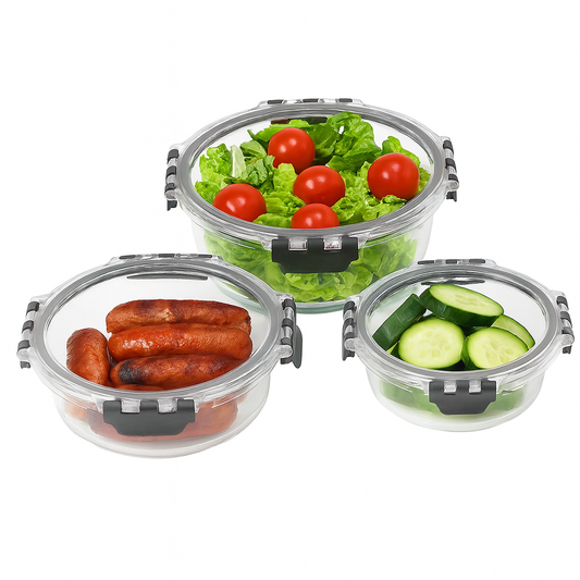 3-Piece Round Glass Storage Container Set – 420ml, 650ml & 950ml – KD-06