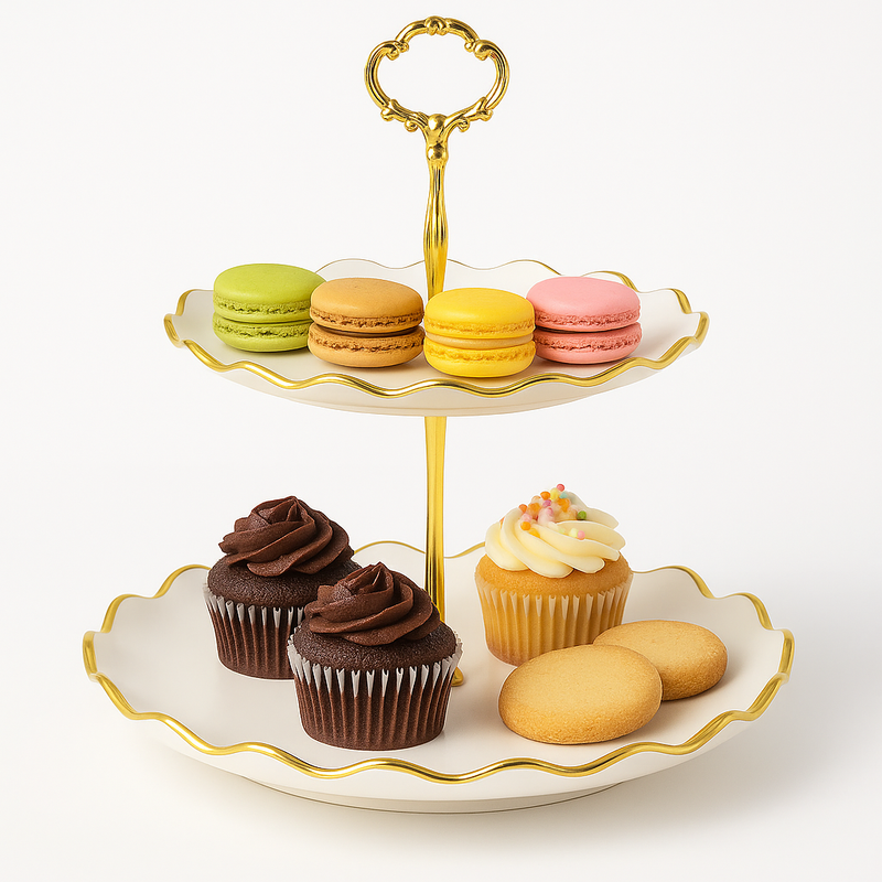Super Dine 2-Tier White & Gold Dessert Stand – Elegant High-Tea Server - Habitt