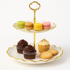 Super Dine 2-Tier White & Gold Dessert Stand – Elegant High-Tea Server