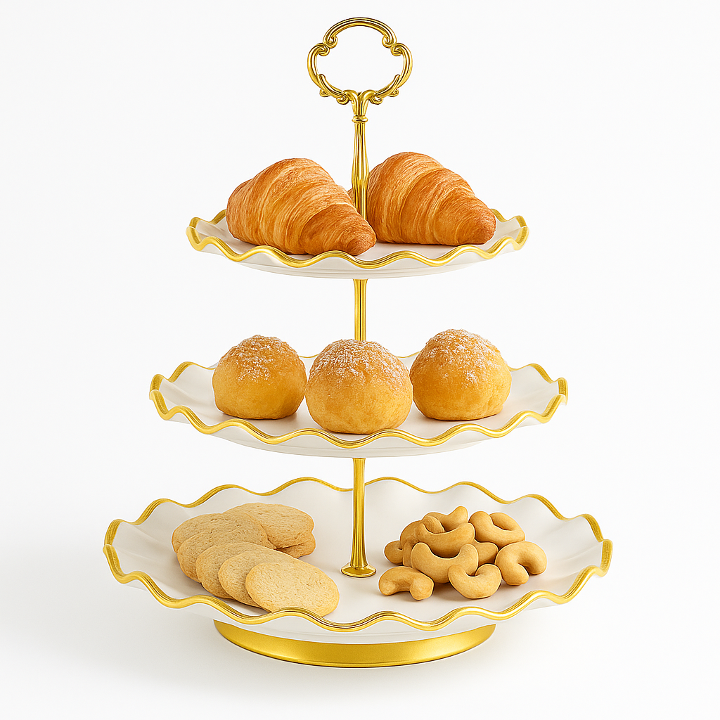 Super Dine 3 Tier – White & Gold Finish