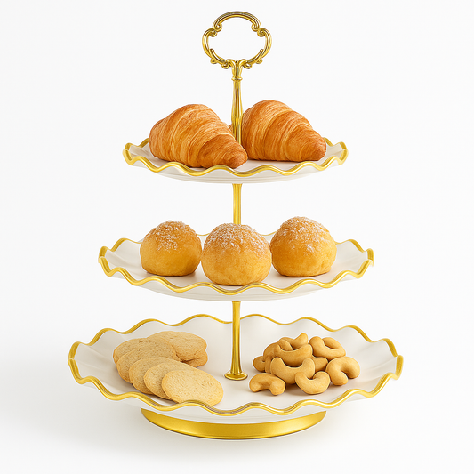 Super Dine 3 Tier – White & Gold Finish