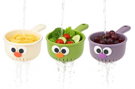 Cartoon Drain Bowl with Handle – Assorted Colors