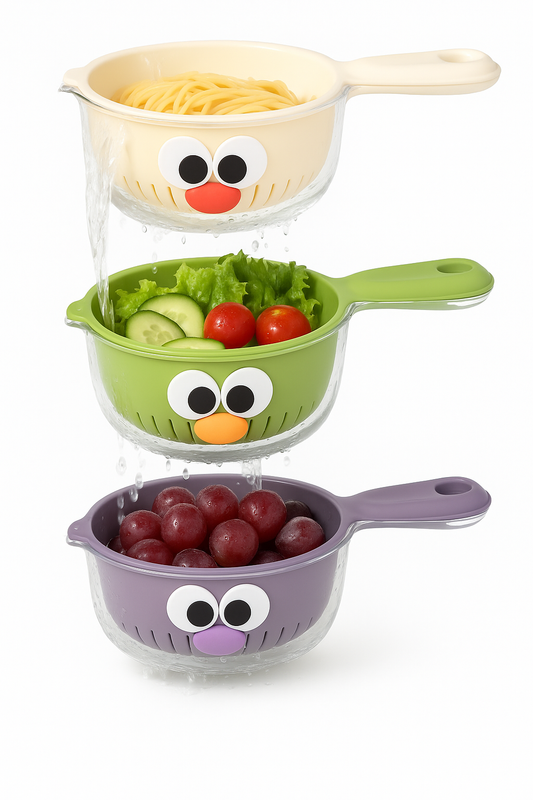Cartoon Drain Bowl with Handle – Assorted Colors