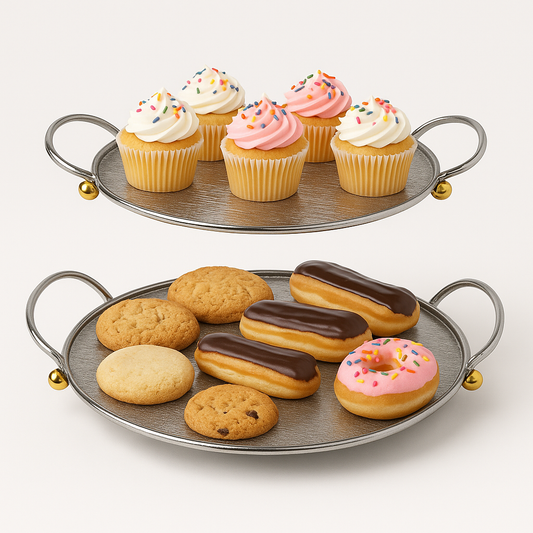 Round Iron Serving Tray – Silver Finish with Handles (Available in 2 Sizes)
