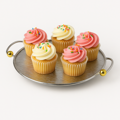 Round Iron Serving Tray – Silver Finish with Handles (Available in 2 Sizes)