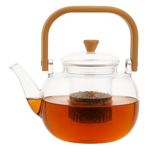 Glass Tea Kettle with Wooden Handle – Heat‑Resistant Teapot with Infuser