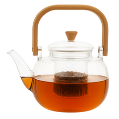 Glass Tea Kettle with Wooden Handle – Heat‑Resistant Teapot with Infuser