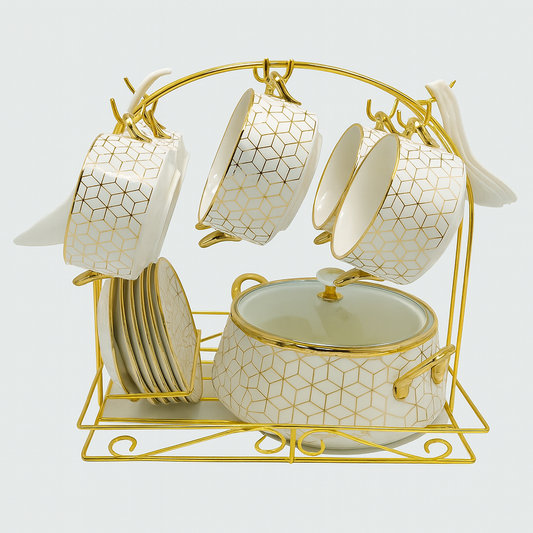 Luxury Soup Set with Stand – 22 Pieces | Golden Finish