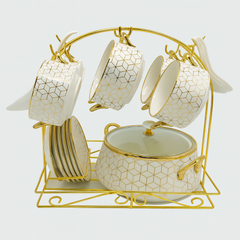 Luxury Soup Set with Stand – 22 Pieces | Golden Finish