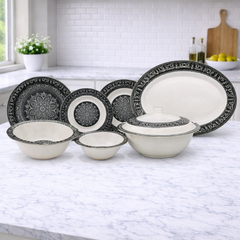 Noir Chic Dinner Set – Modern Mandala Elegance for Sophisticated Dining (22 / 30 / 43 PCS)