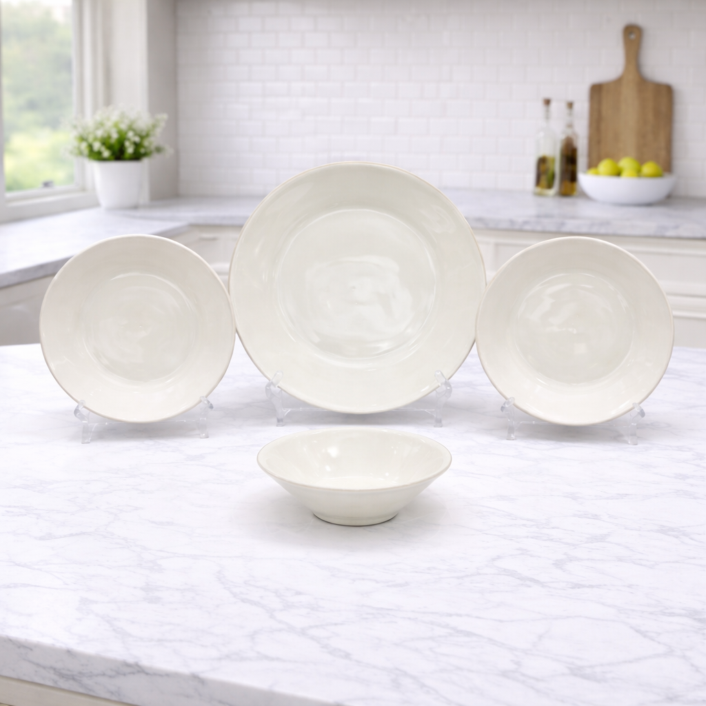 6 Person (26pcs)Elegant White Embossed  – Classic Luxury Tableware Collection