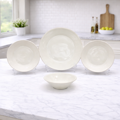 6 Person (26pcs)Elegant White Embossed  – Classic Luxury Tableware Collection