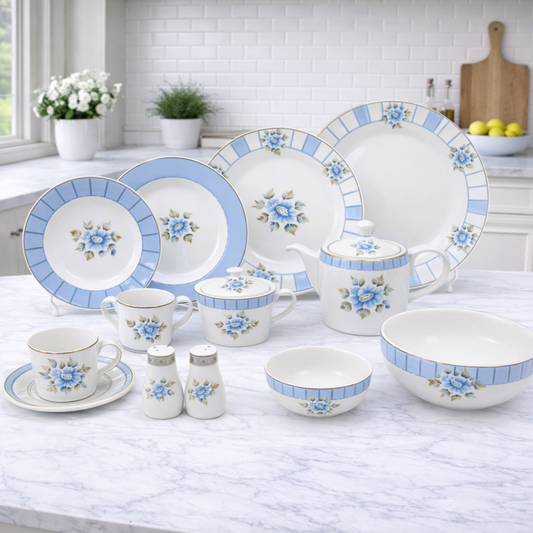 Blue Rose Premium Dinner Set – Elegant Ceramic Tableware Collection
