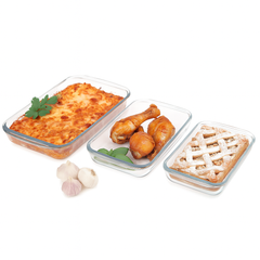 3-Piece Glass Baking Dish Set – 1L, 1.6L, 2.2L Rectangular Oven-Safe