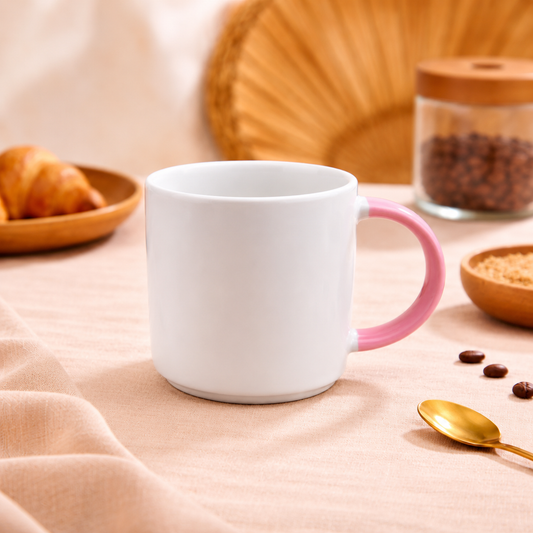 White & Pink Ceramic Coffee Mug | Minimalist Dual Tone Tea Cup with Glossy Finish
