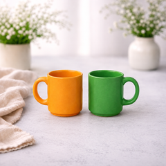 Set of 2 Mini Ceramic Coffee Mugs – Orange & Green Color Cups | Modern Tea & Coffee Mug Set