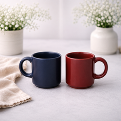 Set of 2 Mini Ceramic Coffee Mugs Mehroon & Dark Blue Color Cups | Modern Tea & Coffee Mug Set
