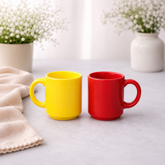 Set of 2 Mini Ceramic Coffee Mugs Yellow & Red Cups | Modern Tea & Coffee Mug Set