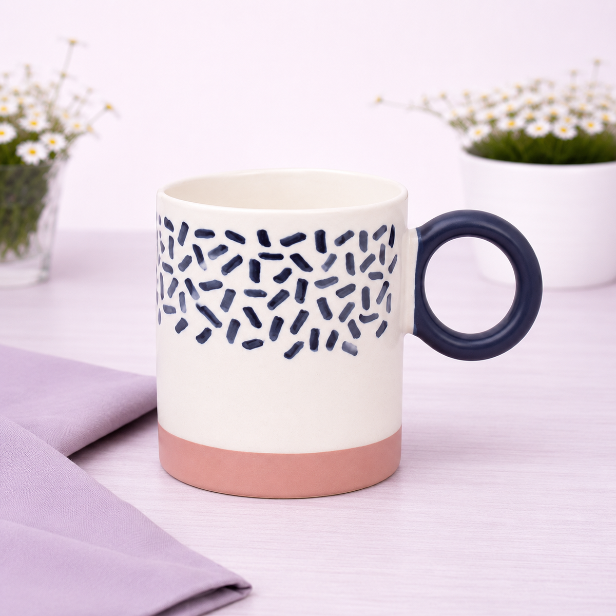 White Ceramic Mug with Black Sprinkle Pattern