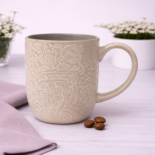 Grey Embossed Ceramic Mug 3 x 4 Inch | Speckled Finish Coffee & Tea Mug