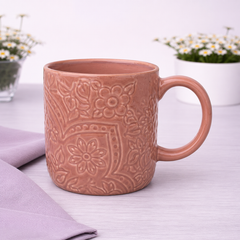 Brown Embossed Ceramic Mug 3 x 4 Inch – Rustic Stoneware Coffee Mug