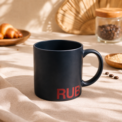 RUBWOO Black Matte Coffee Mug | Minimalist Ceramic Tea Cup with Bold Print Design