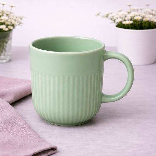 Mint Green Ceramic Coffee Mug –  Ribbed Stoneware Cup | Minimalist Modern Design