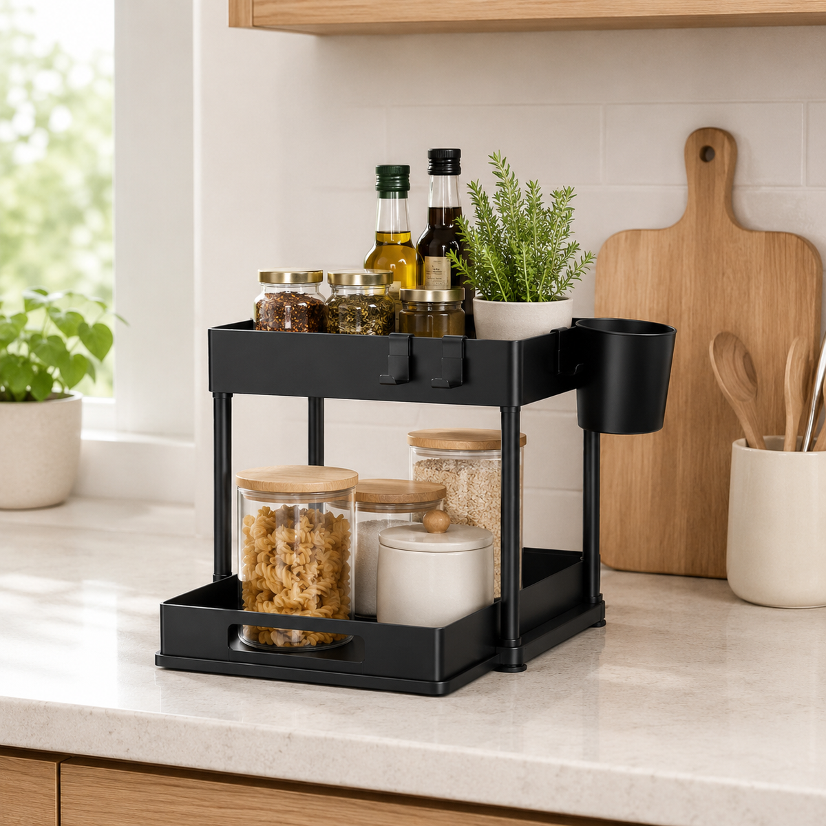 1PC 2 Layers Storage Rack – Multi-Purpose Kitchen & Bathroom Organizer Shelf