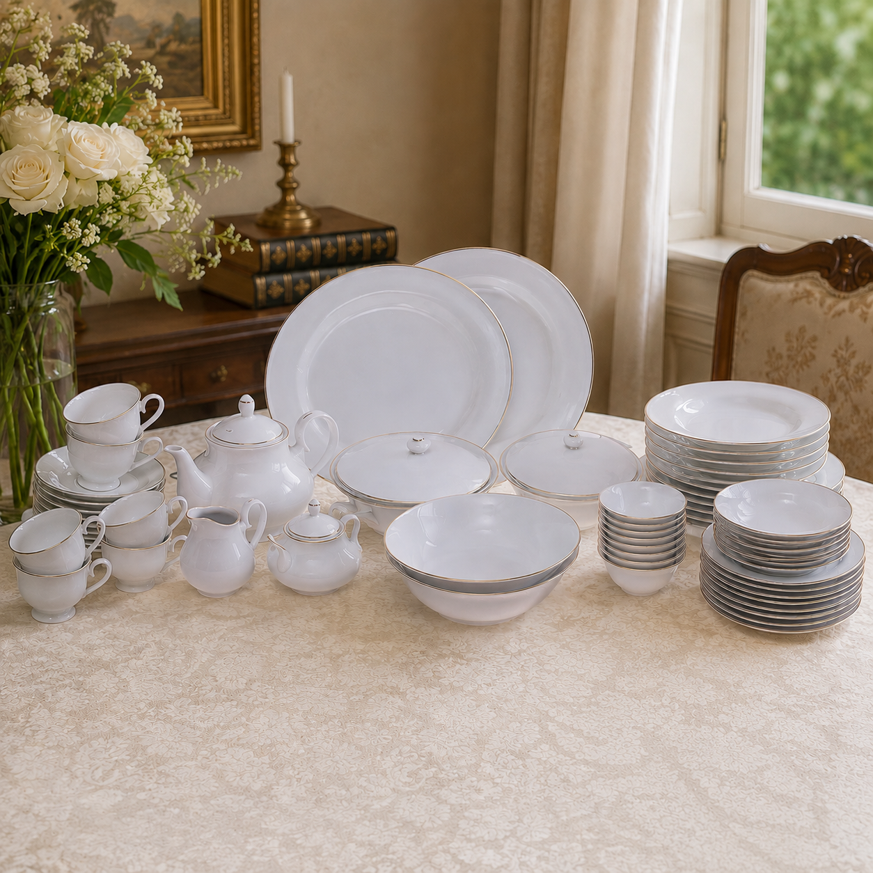 Classic  Gold Line CN Dinner Set – Elegant White Porcelain Tableware - Habitt