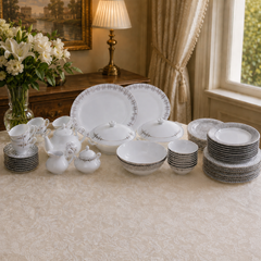 Elegant Silver Chevron Dinner Set – Luxury Porcelain Tableware Collection - Habitt