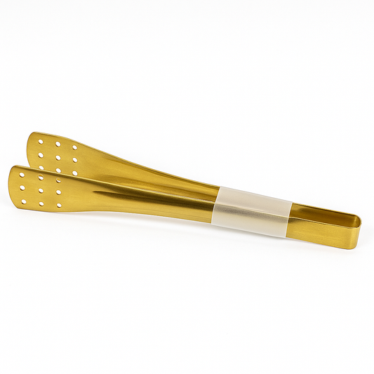 Golden Stainless Steel Serving Tong – Perforated Grip Tong for Cooking, Buffet & BBQ Use