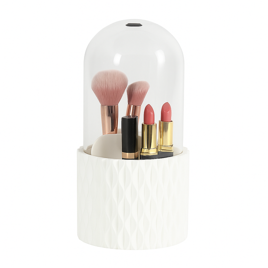 Revolving Cosmetic Organizer – 360° Rotating Makeup Storage with Dust-Proof Cover & Textured Base