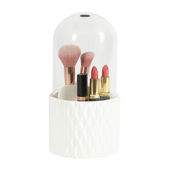 Revolving Cosmetic Organizer – 360° Rotating Makeup Storage with Dust-Proof Cover & Textured Base