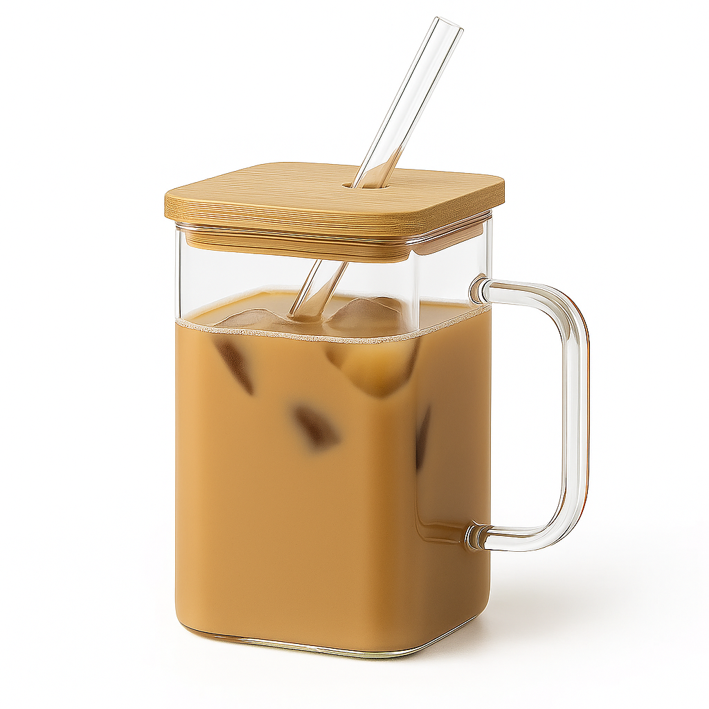 Glassware Mason Jar with Bamboo Lid & Straw – Modern Drink Cup