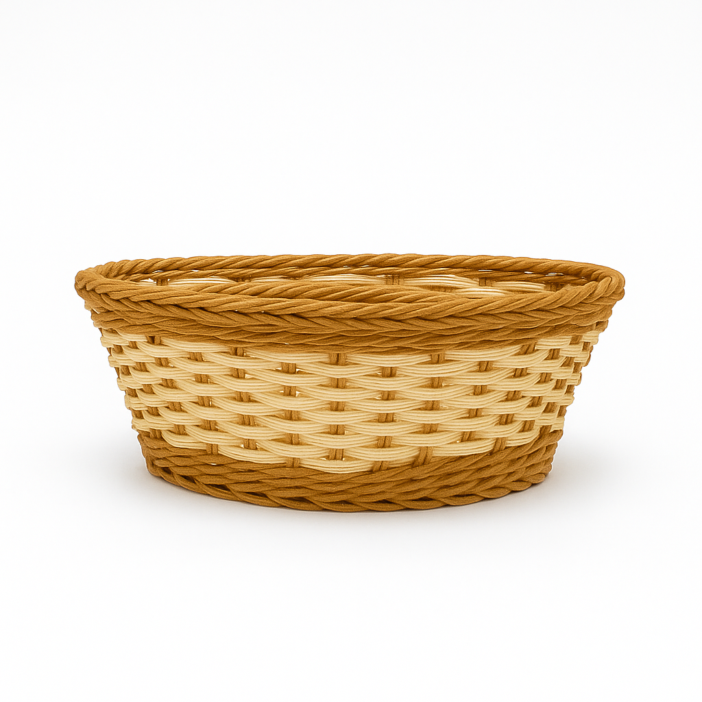 3-Piece Handwoven Oval Cane Bread Basket Set – Dual-Tone Natural & Brown Rattan Serving Baskets for Dining & Kitchen