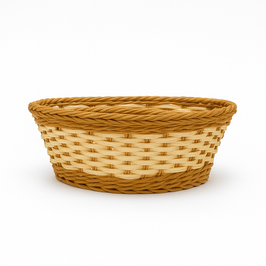 3-Piece Handwoven Oval Cane Bread Basket Set – Dual-Tone Natural & Brown Rattan Serving Baskets for Dining & Kitchen