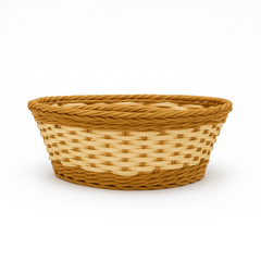 3-Piece Handwoven Oval Cane Bread Basket Set – Dual-Tone Natural & Brown Rattan Serving Baskets for Dining & Kitchen