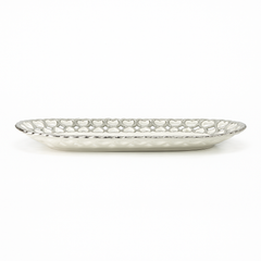 Super Dine Decorative Dish – White Ceramic Serving Tray with Silver Heart Border