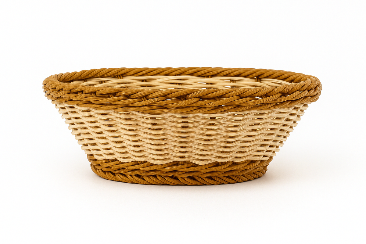 3-Piece Handwoven Round Cane Bread Basket Set – Dual-Tone Natural & Brown Rattan Serving Baskets for Dining, Kitchen & Restaurant Use