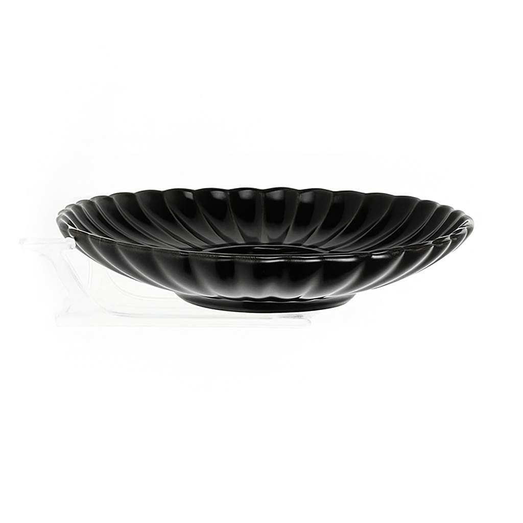 Elegant Dip Plate – Black Ceramic with Scalloped Edge