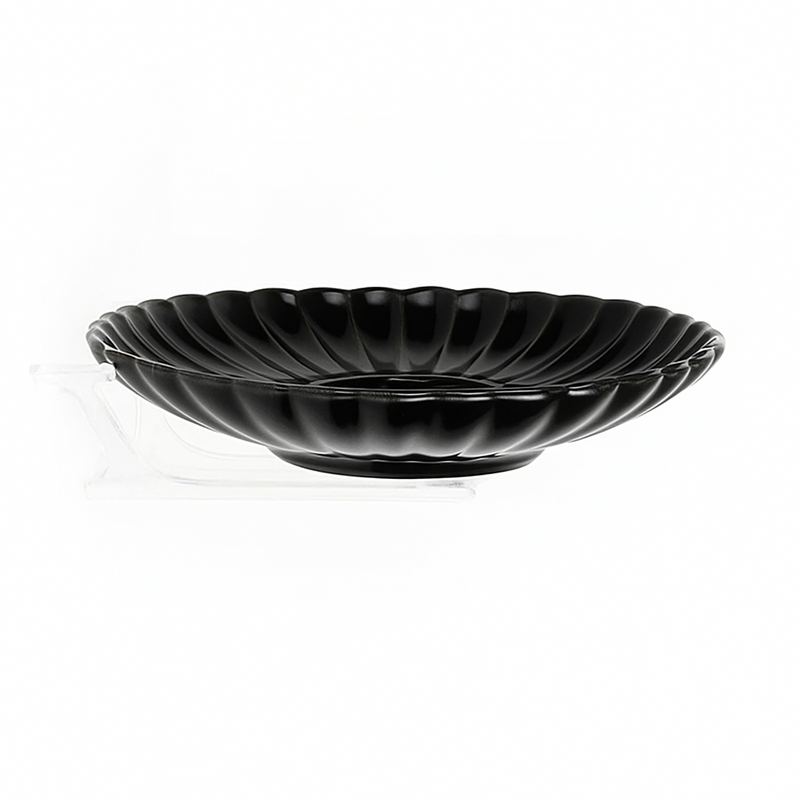 Elegant Dip Plate – Black Ceramic with Scalloped Edge - Habitt