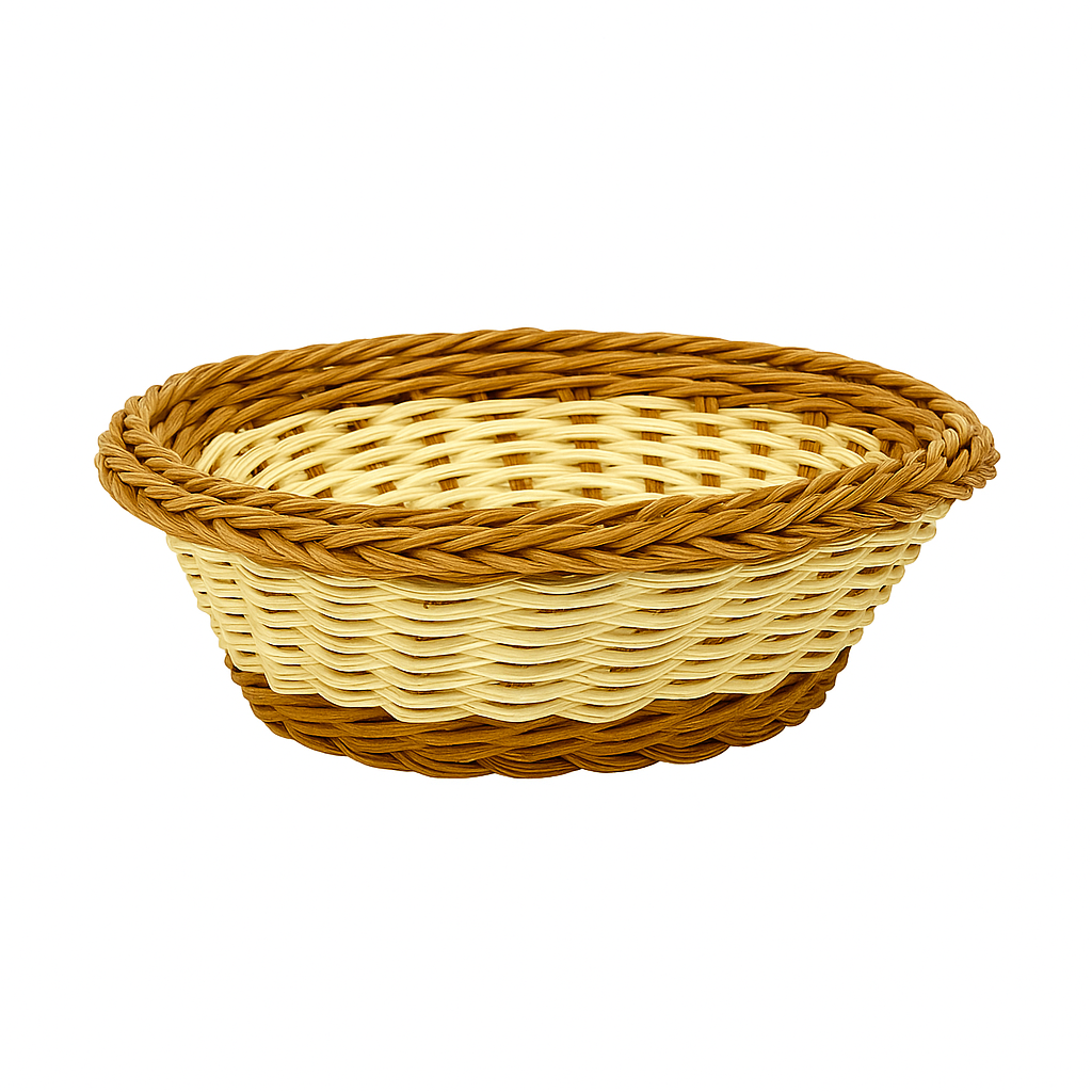 3-Piece Dual-Tone Handwoven Round Cane Bread Basket Set – Natural & Brown Rattan Serving Baskets for Dining, Kitchen & Café Use