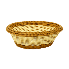 3-Piece Dual-Tone Handwoven Round Cane Bread Basket Set – Natural & Brown Rattan Serving Baskets for Dining, Kitchen & Café Use