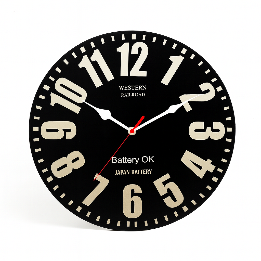 Ocean Wall Clock – Oversized Black Vintage Roman Numeral Clock with Plastic Frame