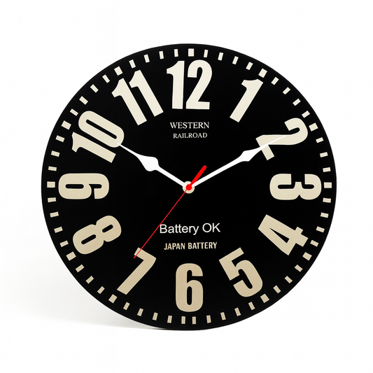 Ocean Wall Clock – Oversized Black Vintage Roman Numeral Clock with Plastic Frame