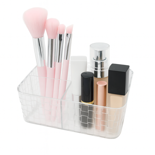 Clear Acrylic Cosmetic Organizer – Woven Design Storage Box with Compartments