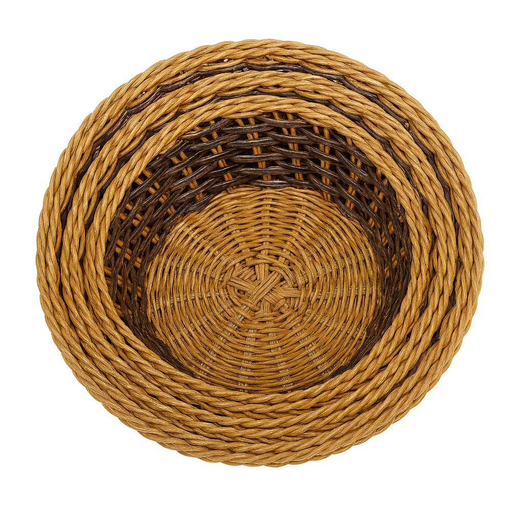 3-Piece Handwoven Round Cane Bread Basket Set – Natural Brown Rattan Serving Baskets for Dining, Kitchen & Café Use
