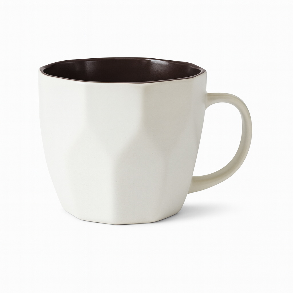 Modern Matte Geometric Mug – Ceramic Coffee & Tea Cups in White