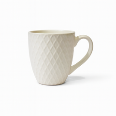 Textured Diamond Ceramic Mug – Modern Coffee & Tea Cup in White
