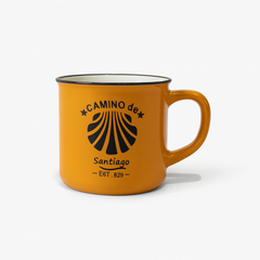 Camino de Santiago Enamel-Style Ceramic Mug – Travel-Inspired Coffee & Tea Cup in yellow